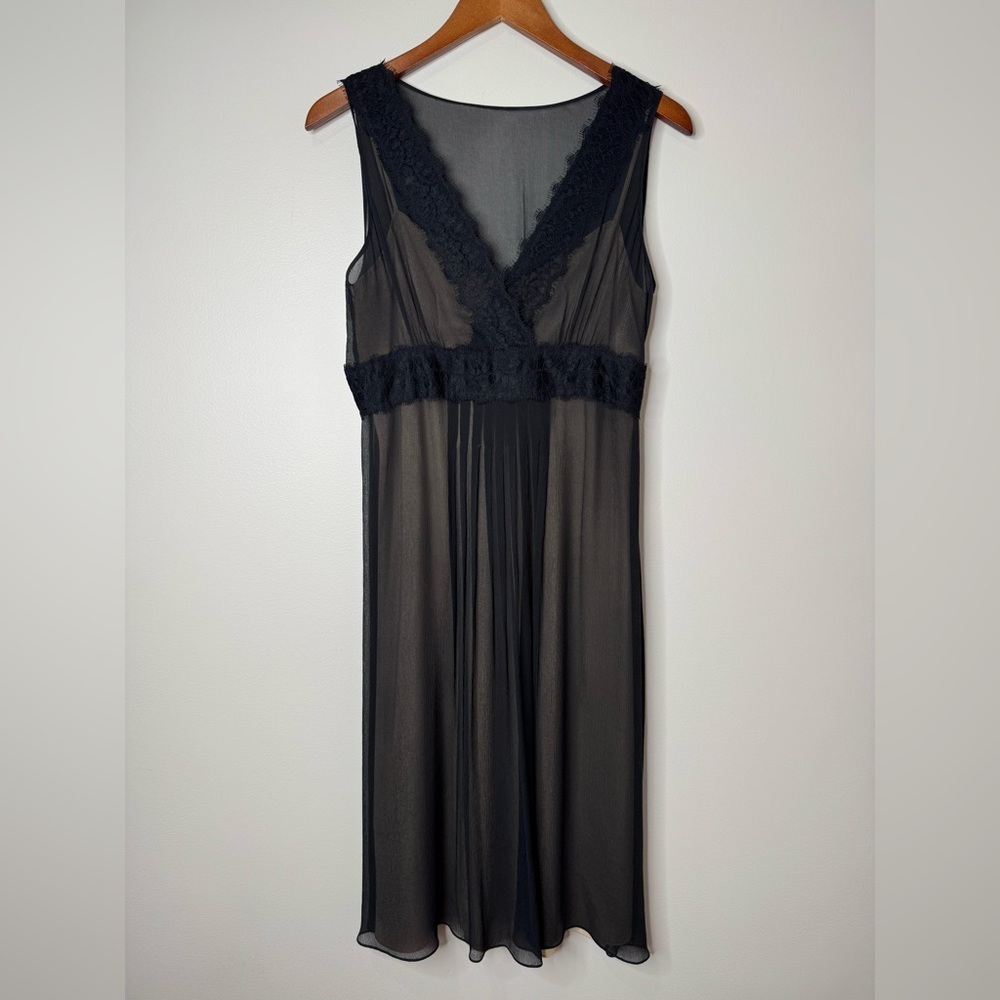 Y2K Ann Taylor Black Silk Whimsygoth Chiffon Overlay Lace‎ Babydoll Midi Dress 8